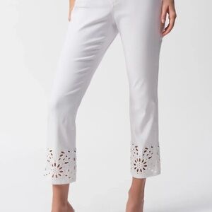 Joseph Ribkoff White Straight Fit Cropped Embroidered Embellishment Hem Jeans
